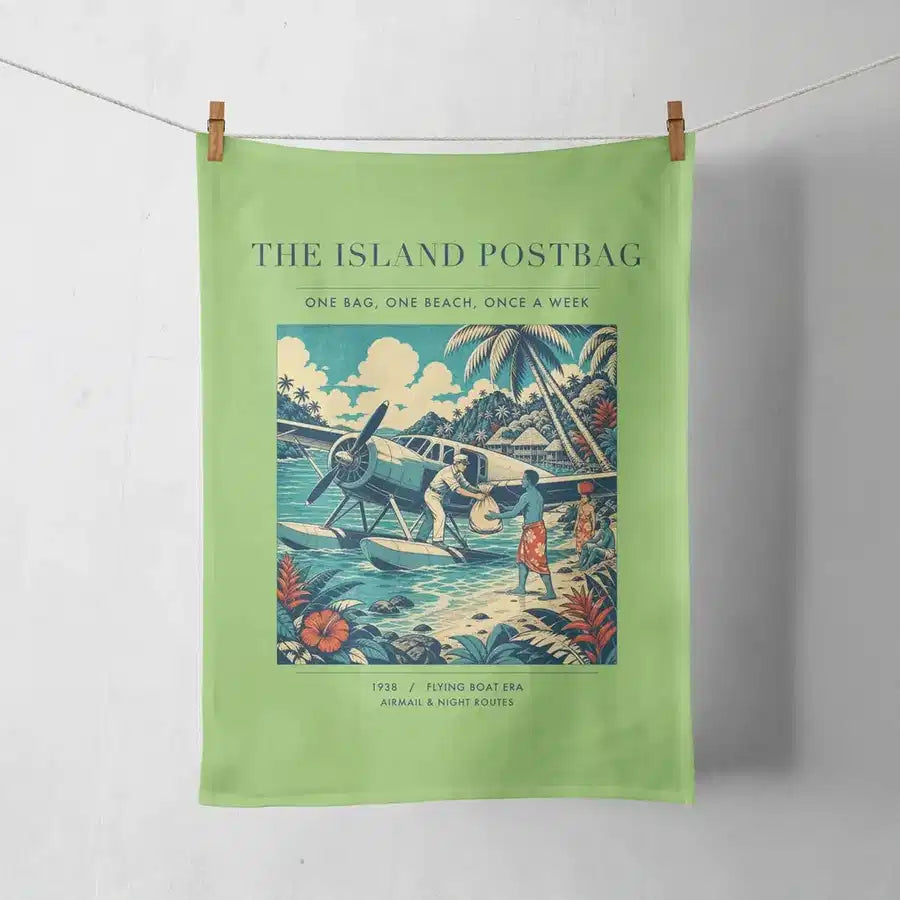 VINTAGE G4154 - The Island Postbag - Designed Towels design on lightgreen