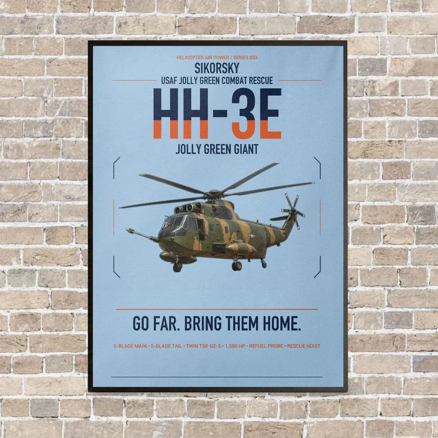 Sikorsky HH-3E Jolly Green Giant vertical canvas print - framed - light blue background