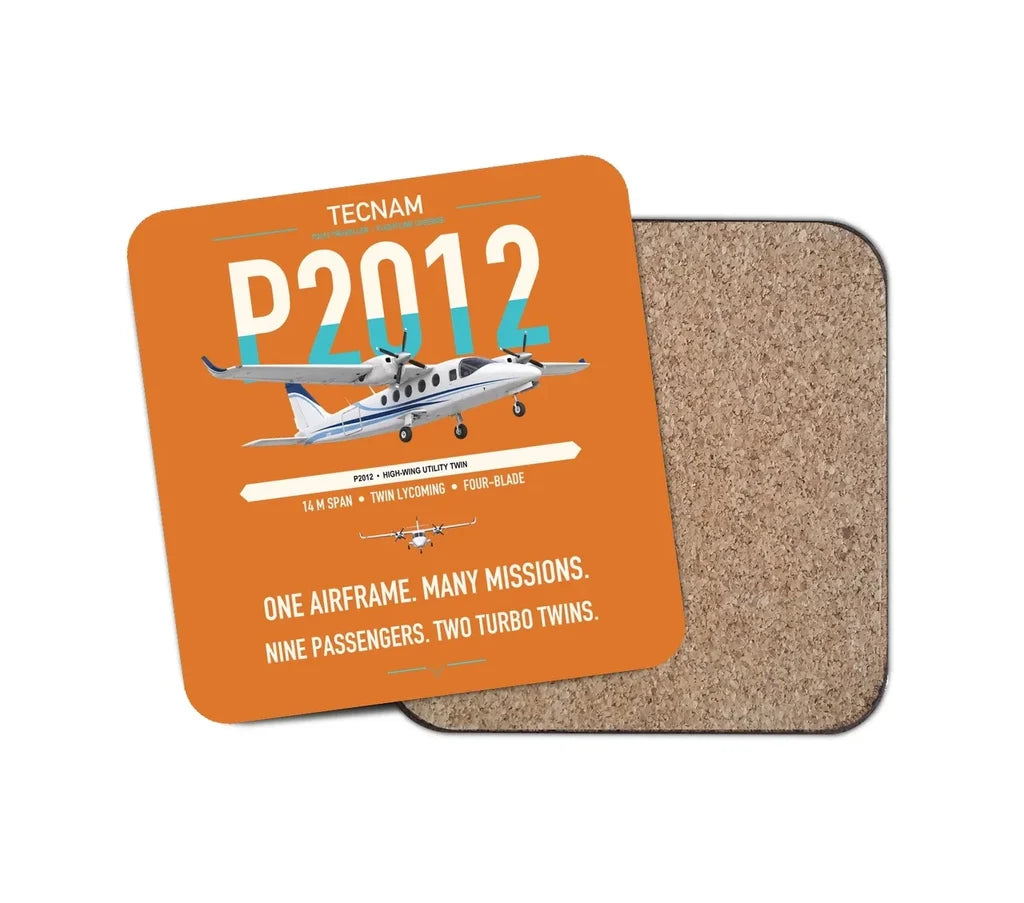 Tecnam P2012 Traveller design on orange 1 piece coaster