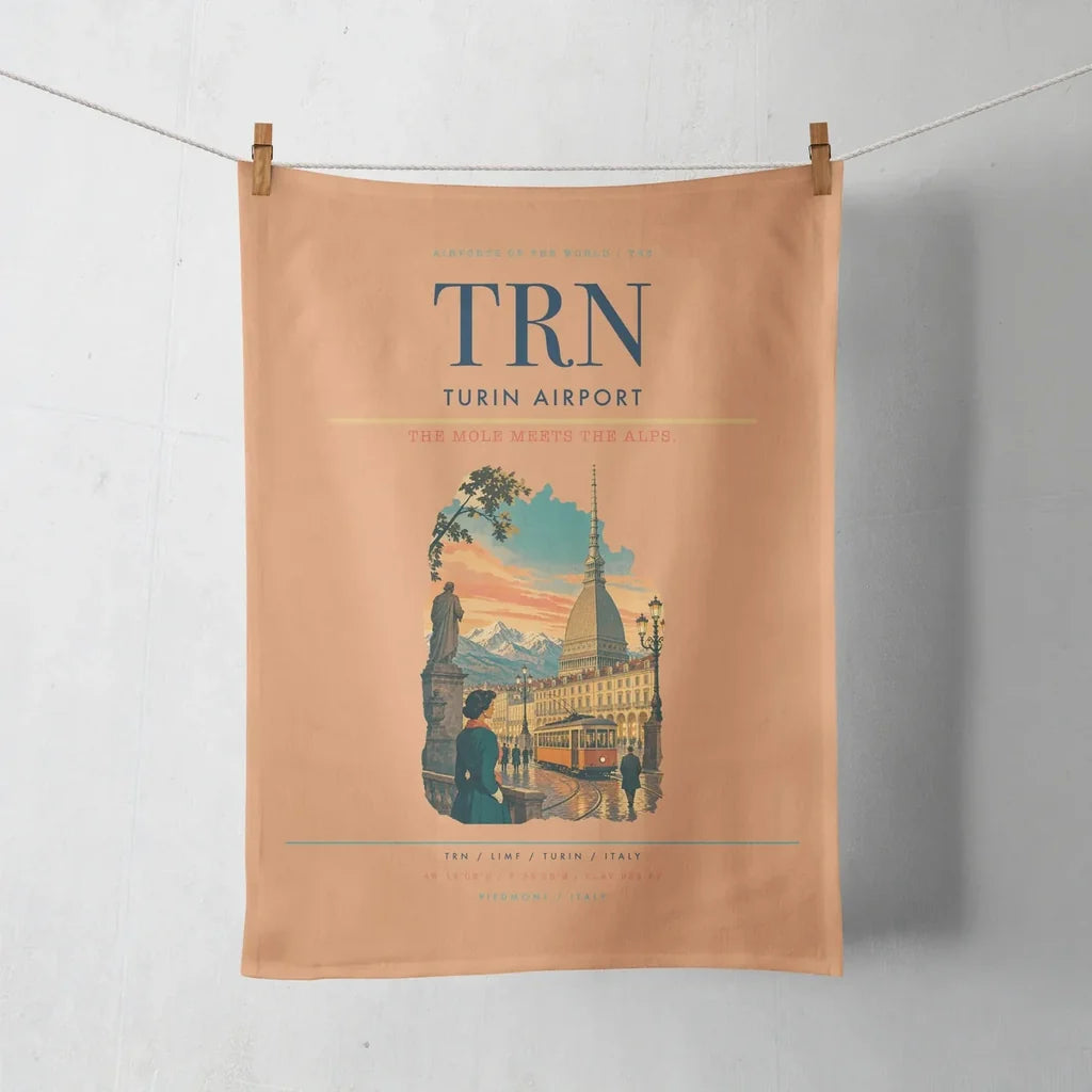 Turin Airport (TRN) design on orange towel