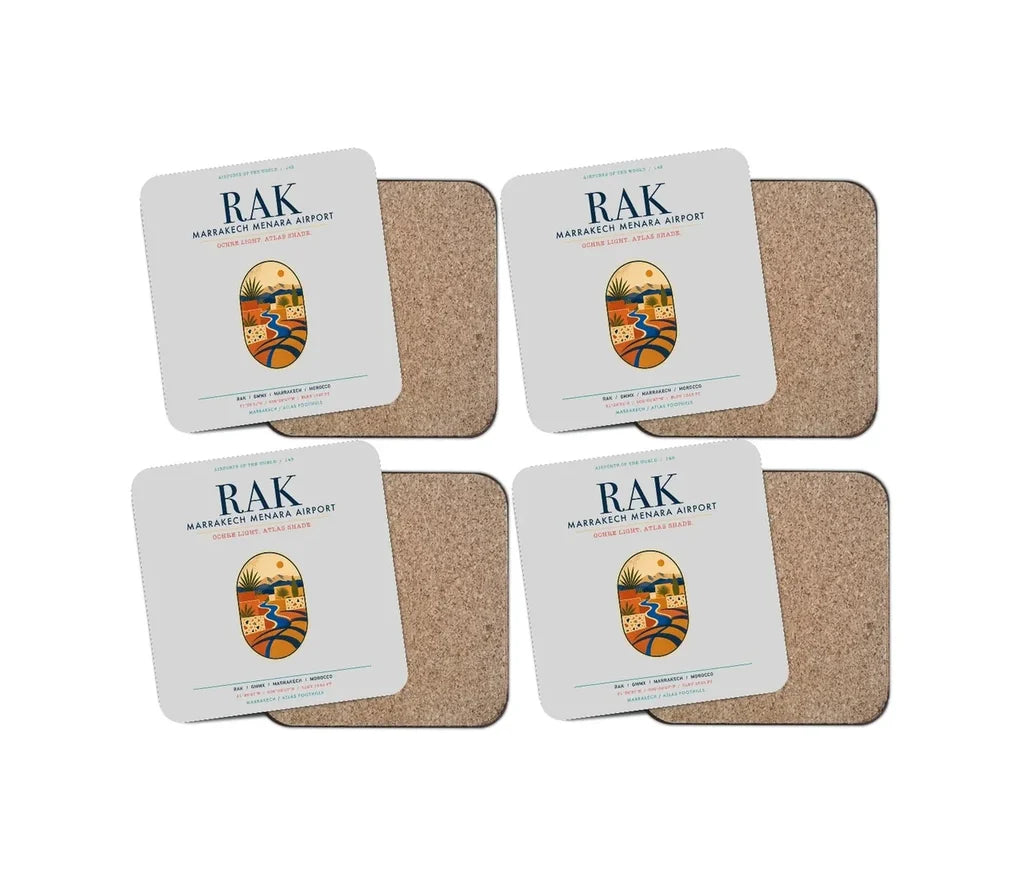 Marrakech Menara Airport (RAK) design on light gray 4 pieces set coaster