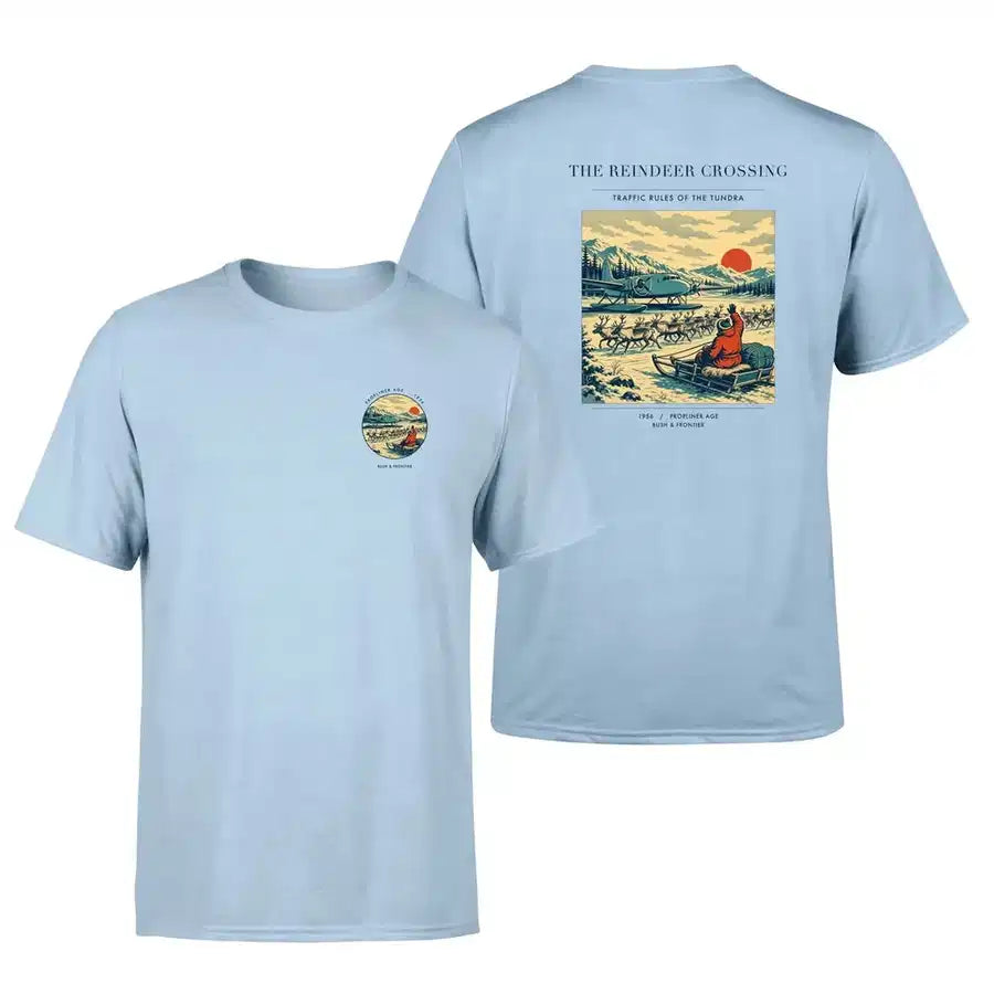 VINTAGE G4350 - The Reindeer Crossing - Double-Side T-Shirt design on lightblue double side t shirt
