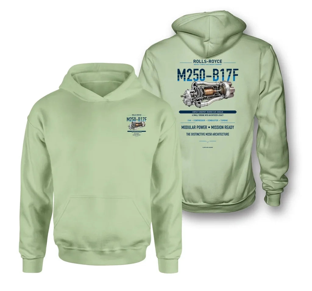 M250-B17F design on light green hoodie