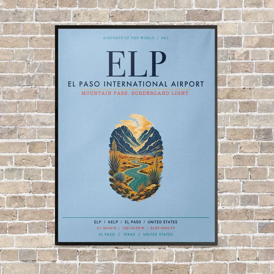 El Paso International Airport ELP vertical canvas print - framed - light blue background