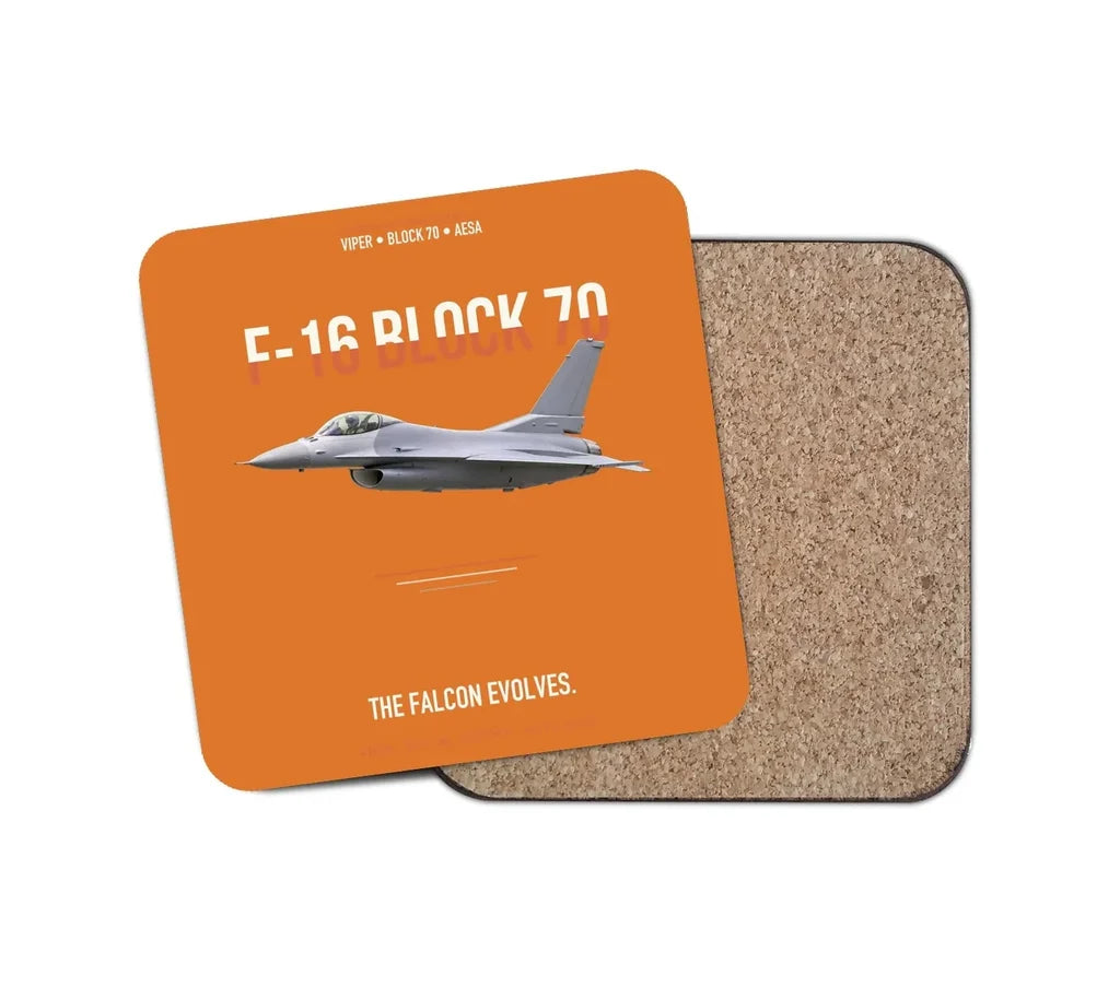 F-16 Block 70 The Falcon Evolves design on orange 1 piece coaster
