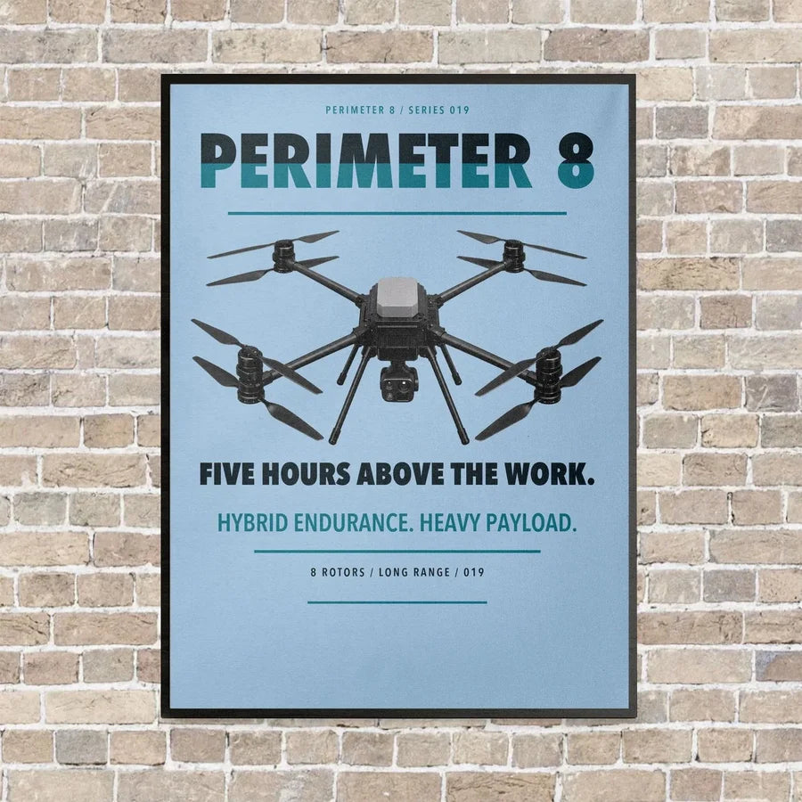 Skyfront Perimeter 8 vertical canvas print - framed - light blue background
