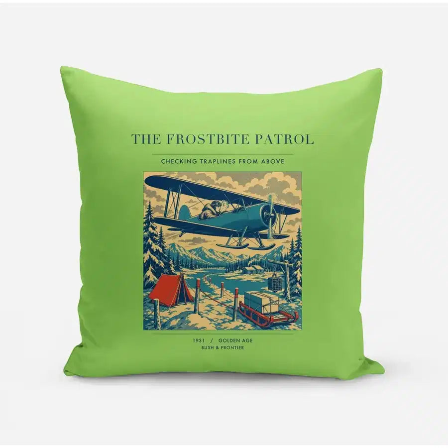 VINTAGE G4290 - The Frostbite Patrol - Designed Pillows design on lightgreen