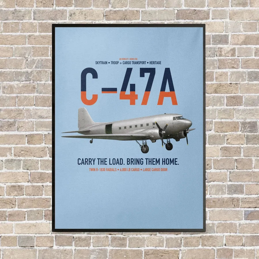 C-47A Skytrain vertical canvas print - framed - light blue background