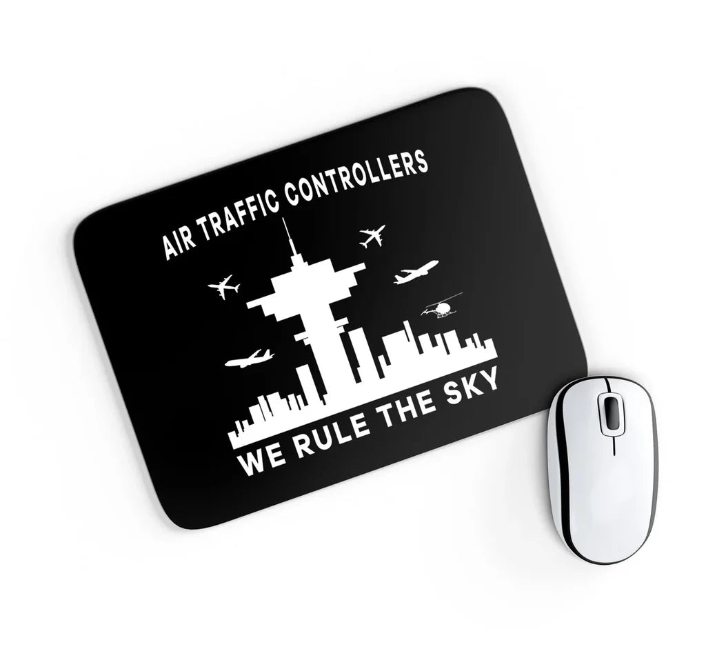 Air Traffic Controllers - We Rule The Sky aviation design on neoprene with anti-slip base mouse pad.