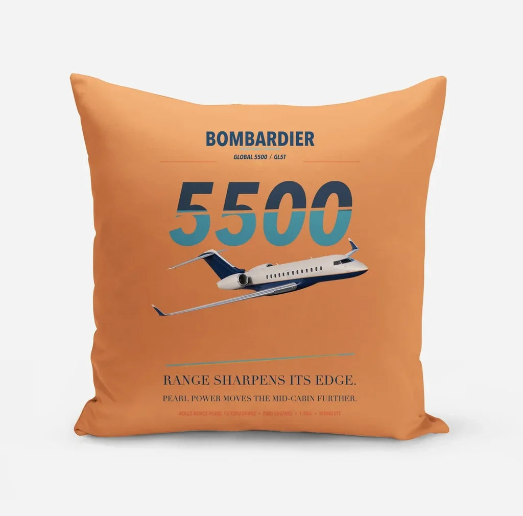 Bombardier Global 5500 design on orange pillow