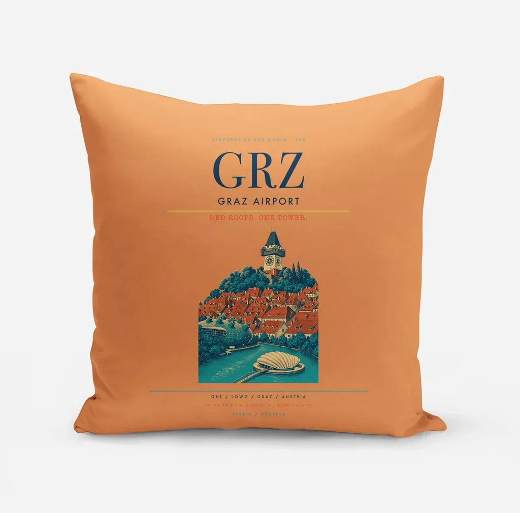 Graz Airport (GRZ) design on orange pillow