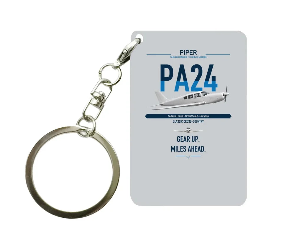 Piper PA-24-250 Comanche 250 design on light gray designed key chain, double-side print