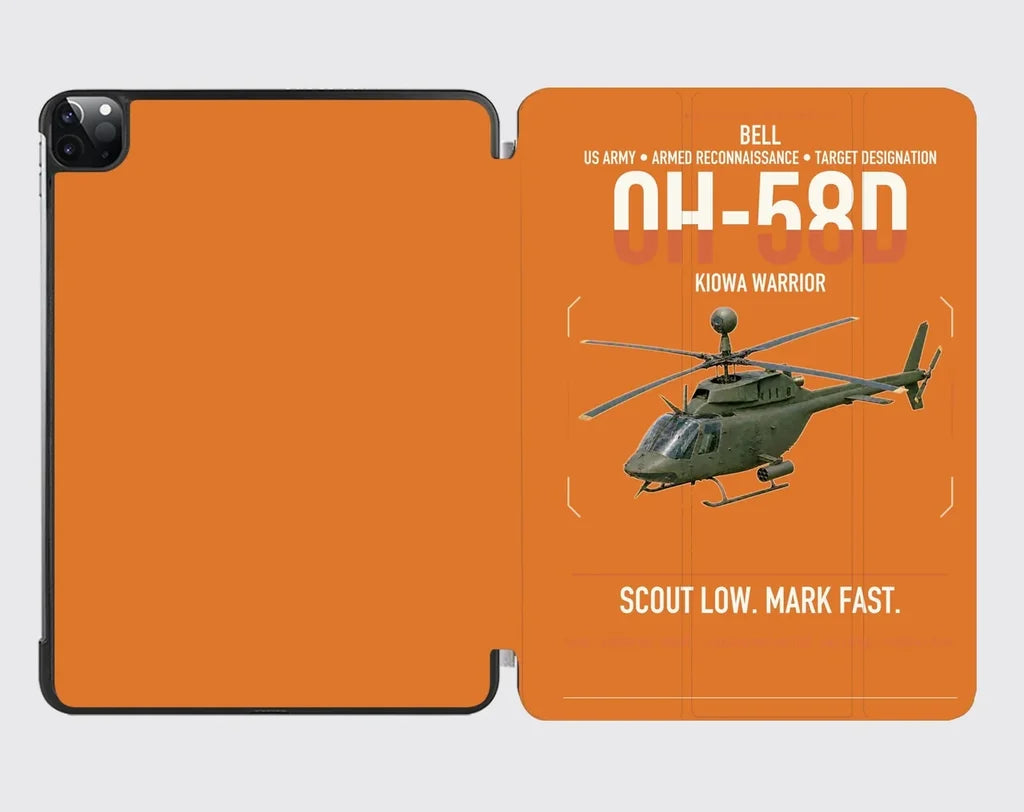 Bell OH-58D Kiowa Warrior design on orange ipad tablet case
