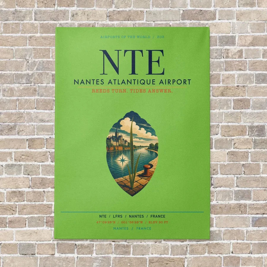 Nantes Atlantique Airport NTE vertical canvas print - no frame - light green background