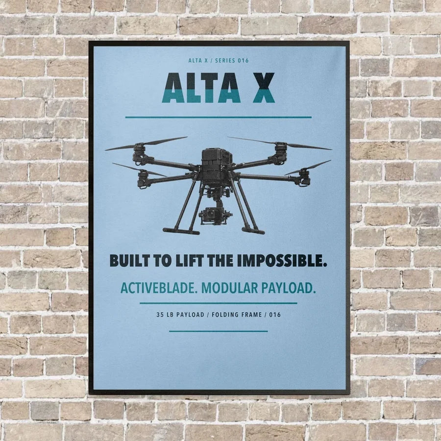 Freefly Alta X vertical canvas print - framed - light blue background