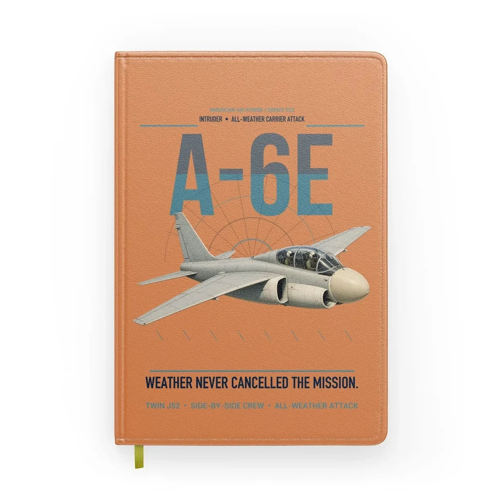 A-6E Intruder design on orange notebook