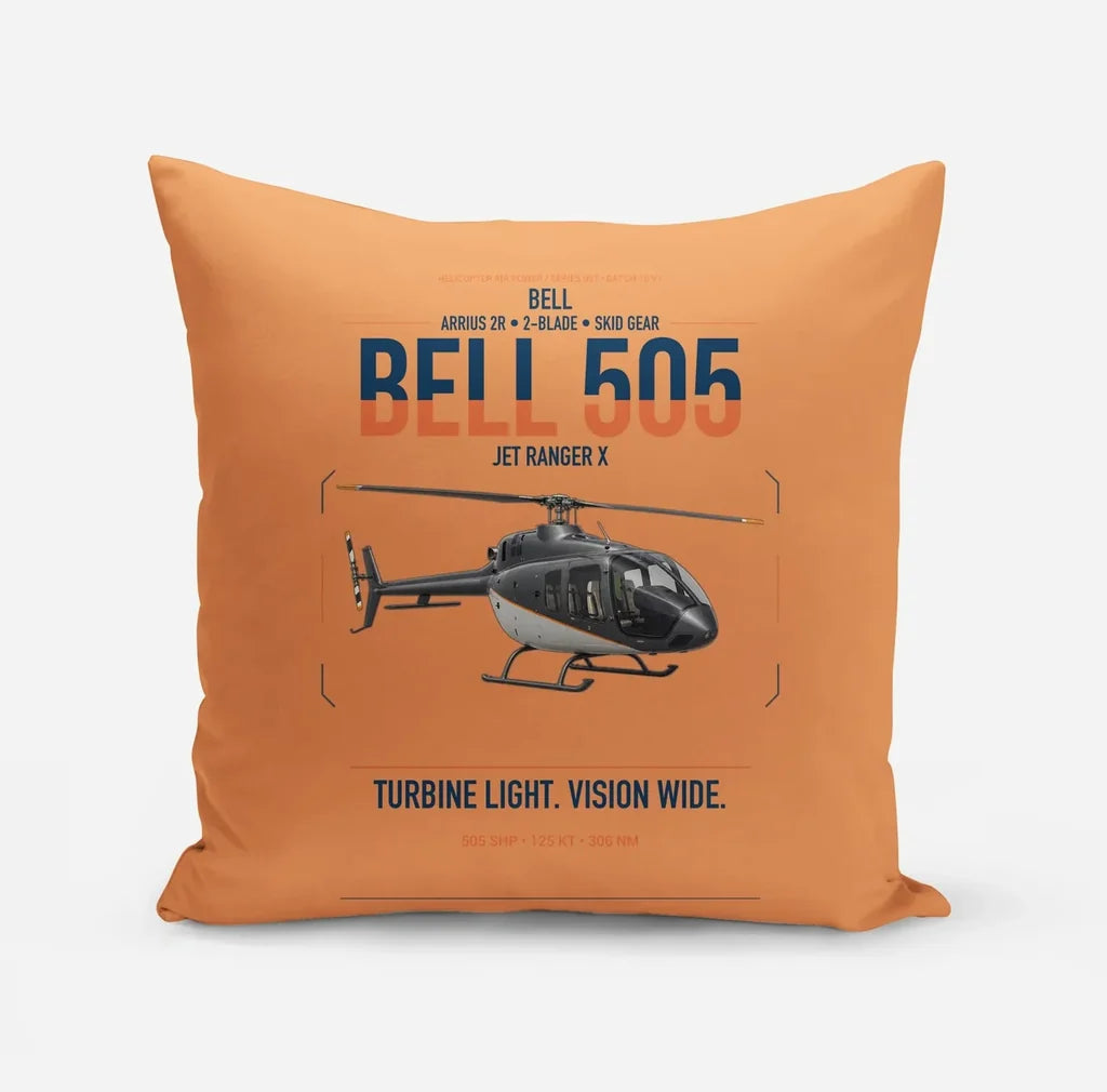 Bell 505 Jet Ranger X design on orange pillow
