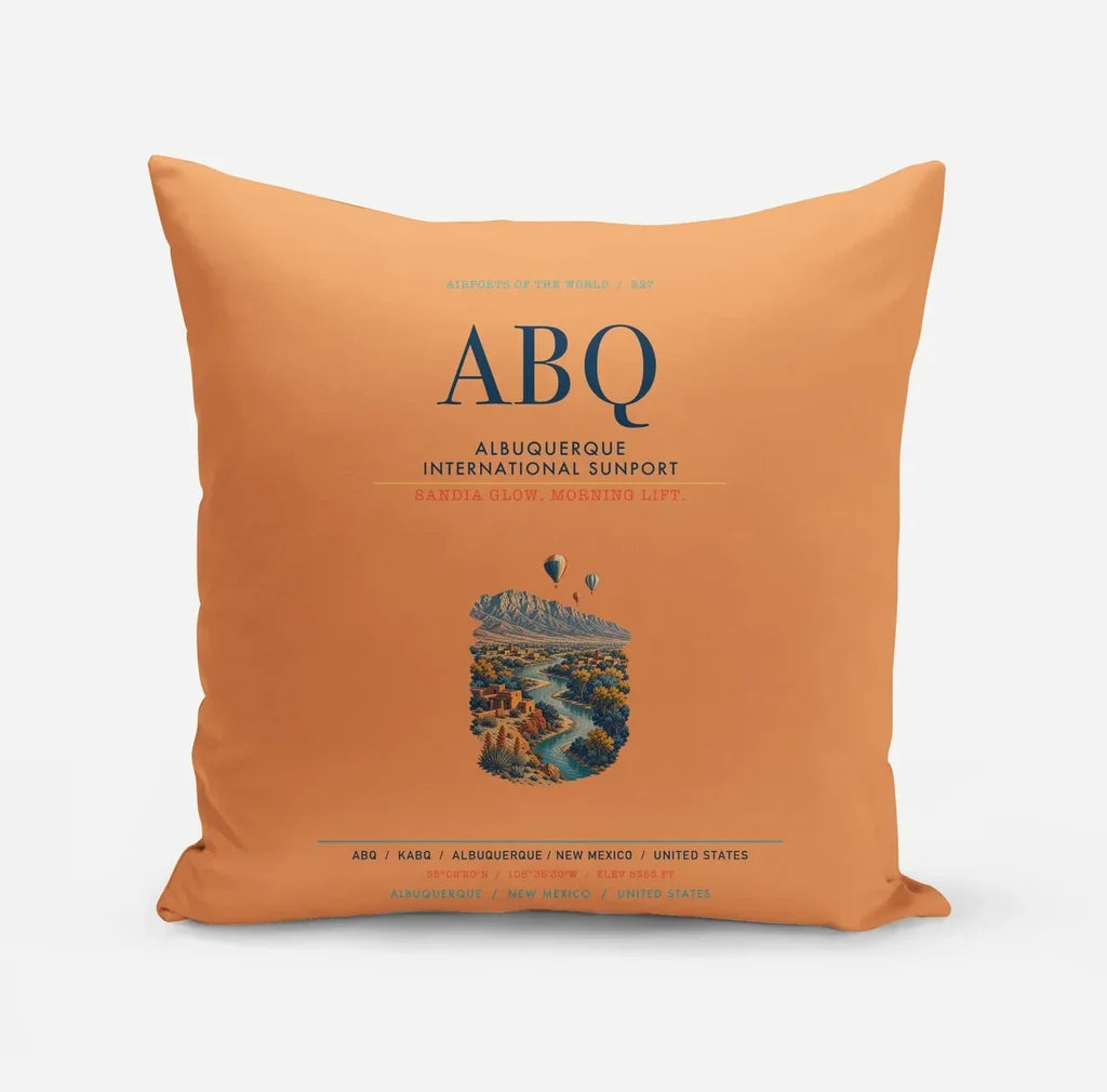 Albuquerque International Sunport (ABQ) design on orange pillow