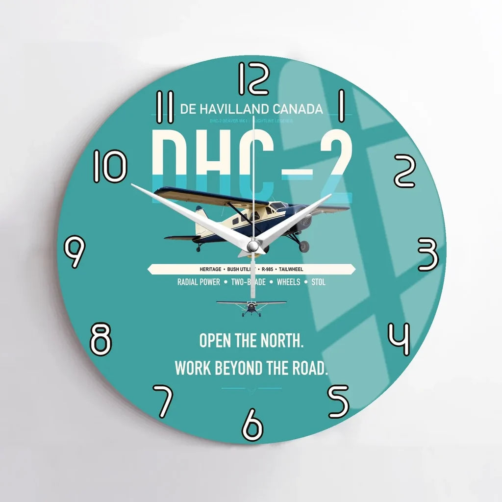 DHC-2 Beaver Mk I design on turquoise no frame wall clock