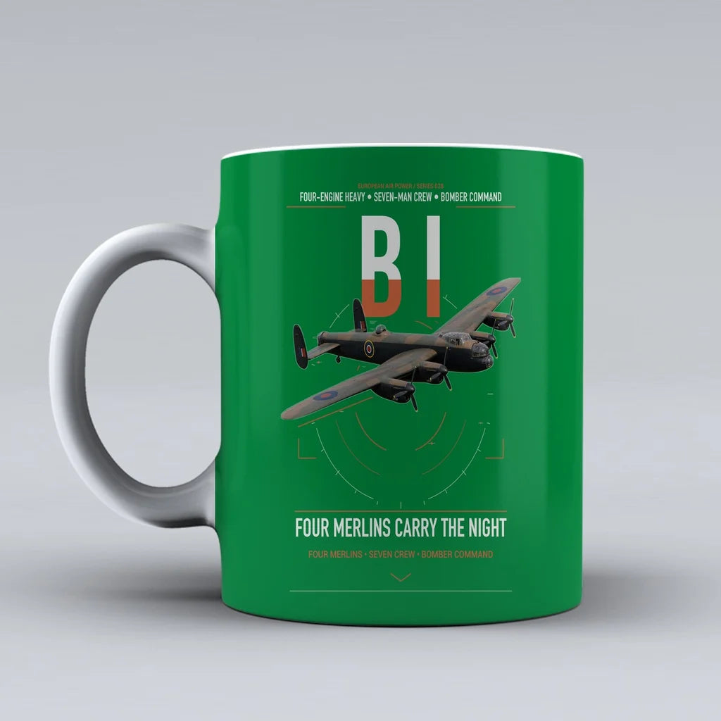 Avro Lancaster B I design on green ceramic mug, double-side print