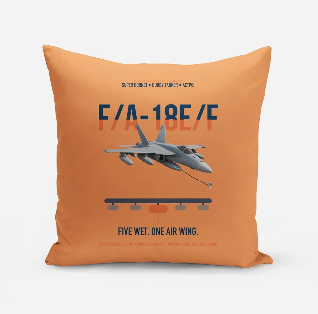 F A-18E F Buddy Tanker design on orange pillow
