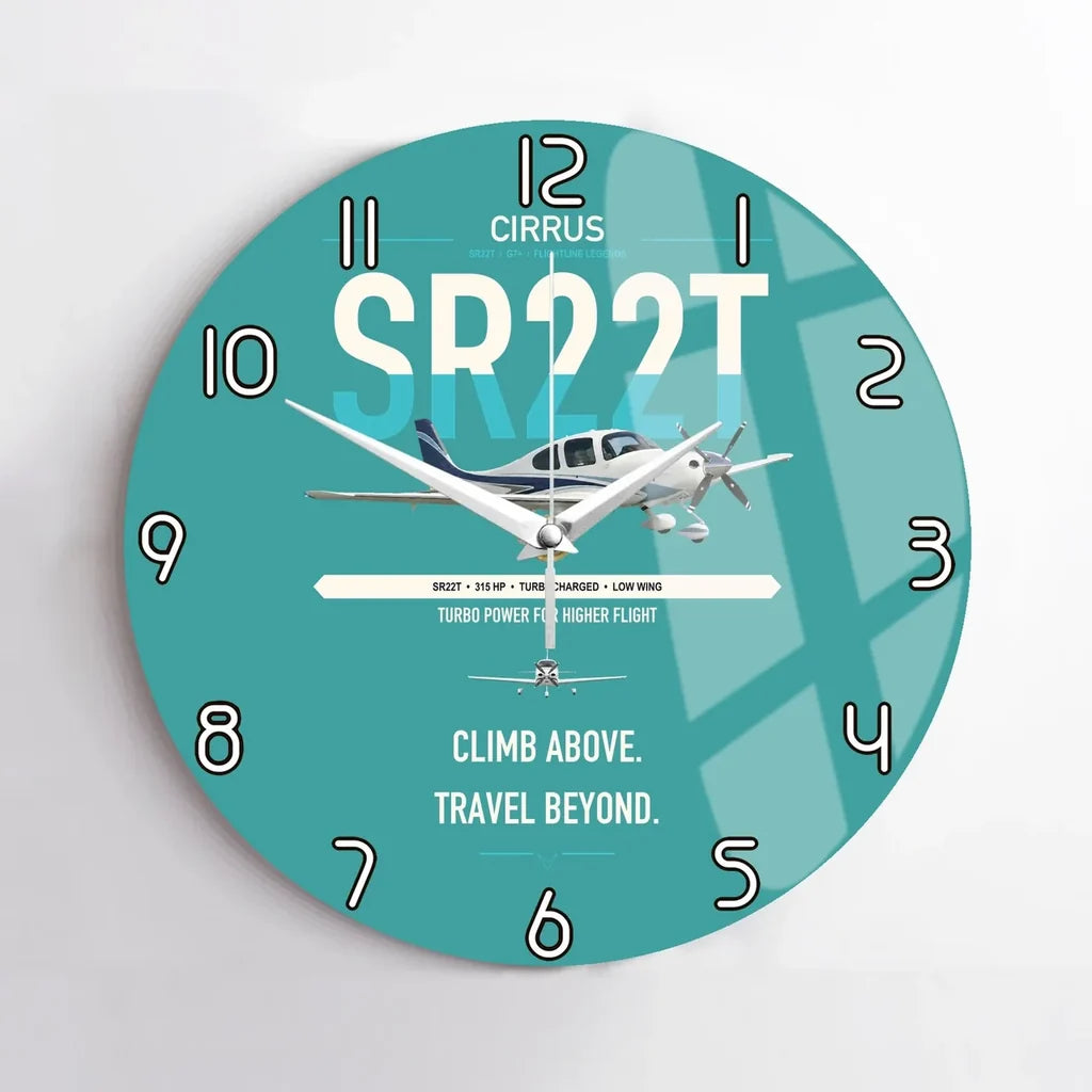 Cirrus SR22T design on turquoise no frame wall clock