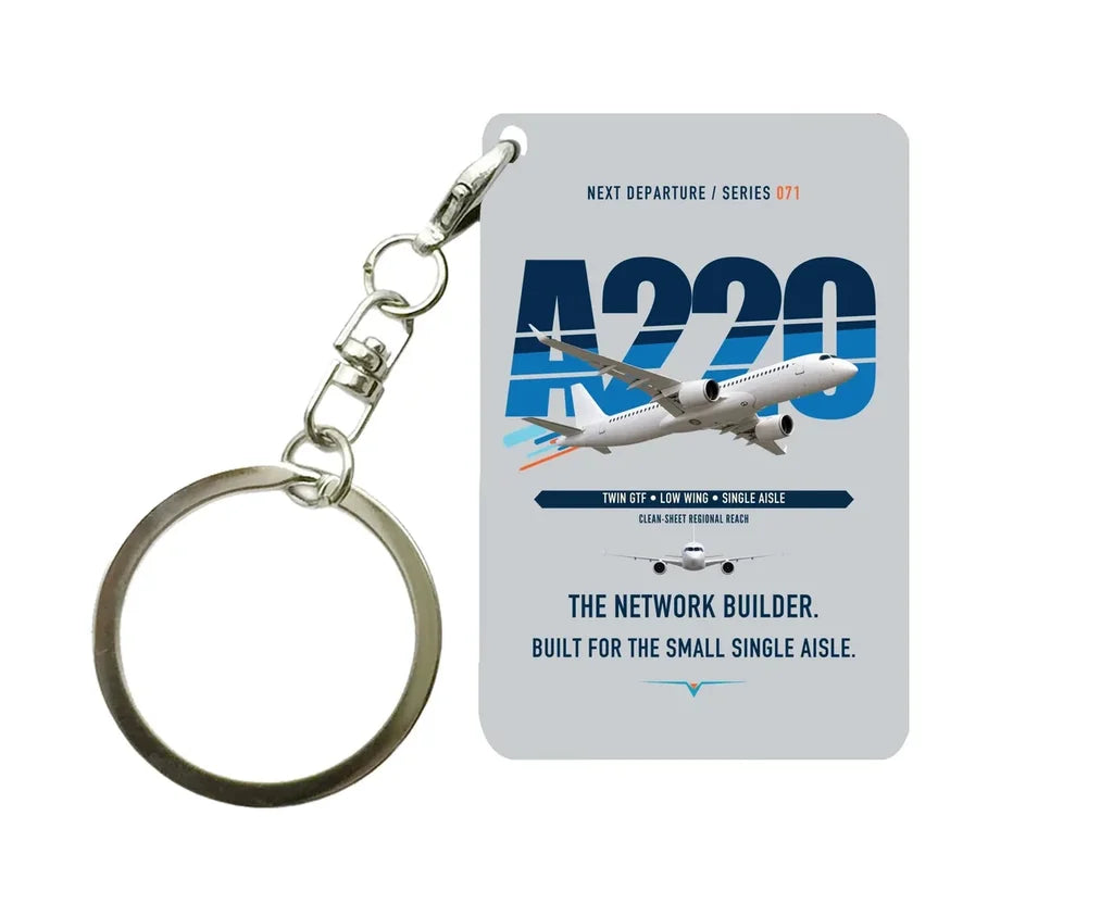 Airbus A220-300 Key Chain design on light gray key chain