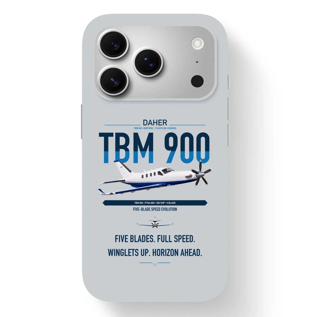 Daher TBM 900 design on light gray magsafe iphone case, for iPhone 17 Pro