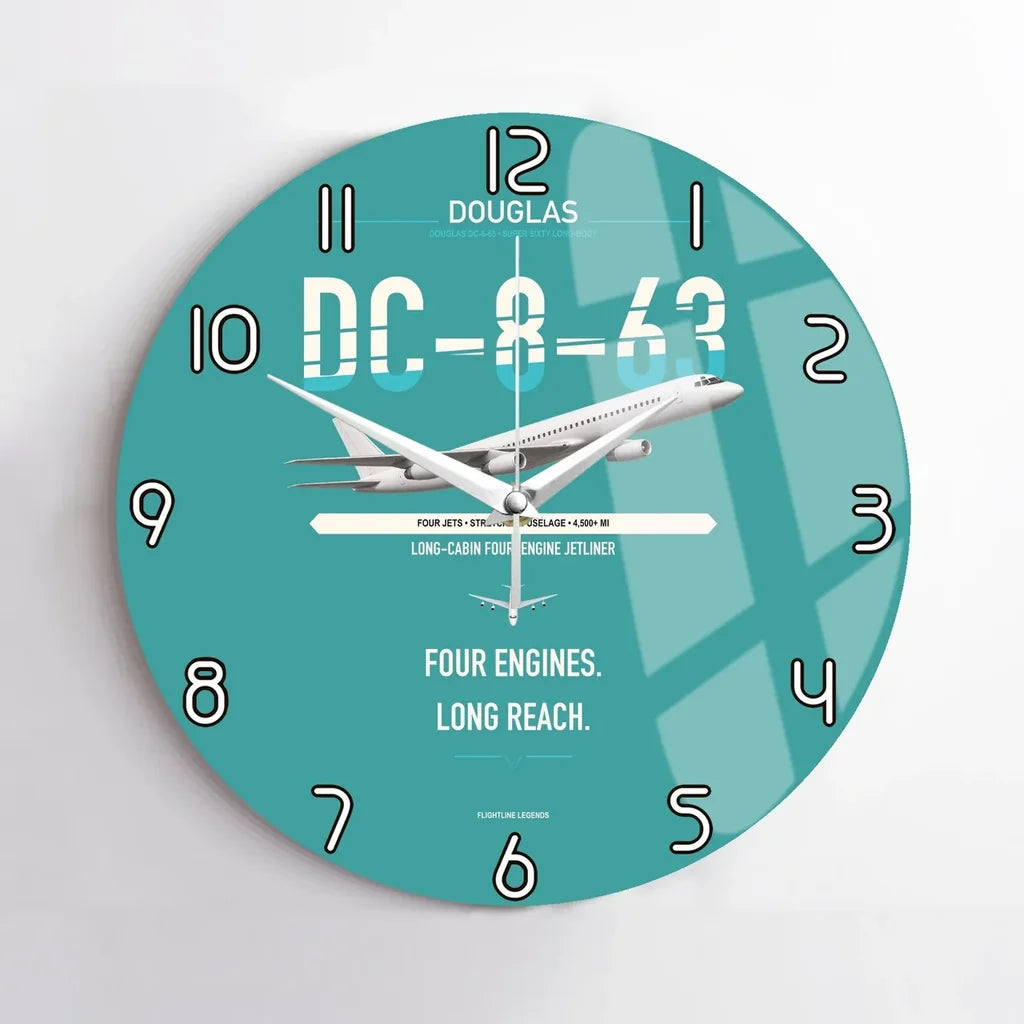 Douglas DC-8-63 design on turquoise no frame wall clock