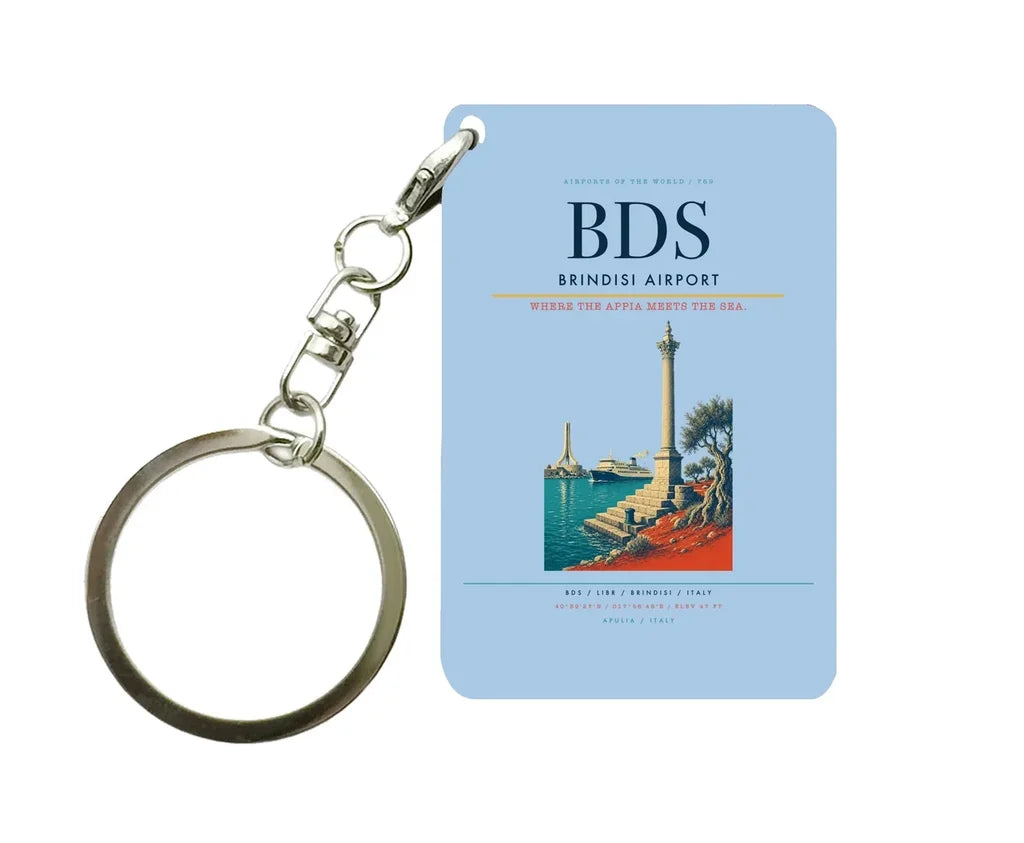 Brindisi Airport (BDS) design on light blue key chain