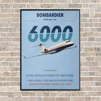 Thumbnail for Bombardier Global 6000 vertical canvas print - framed - light blue background