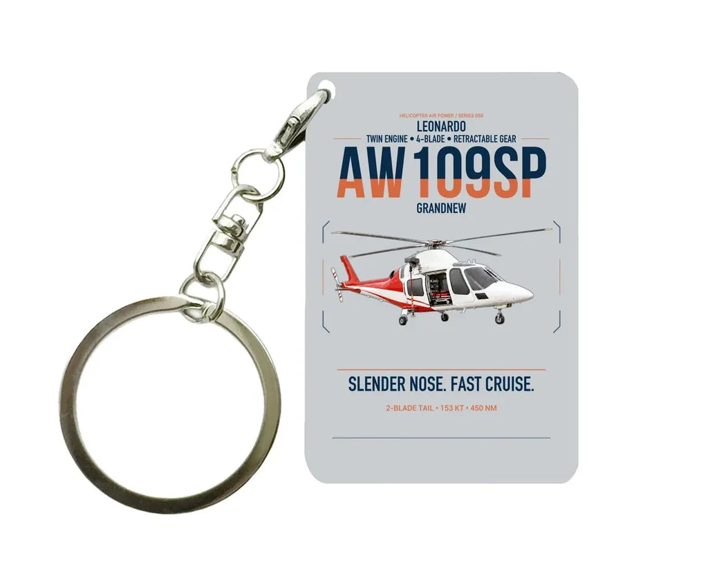Leonardo AW109SP GrandNew design on light gray designed key chain, double-side print