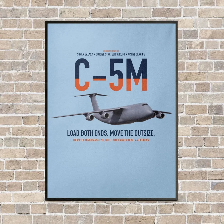 C-5M Super Galaxy vertical canvas print - framed - light blue background