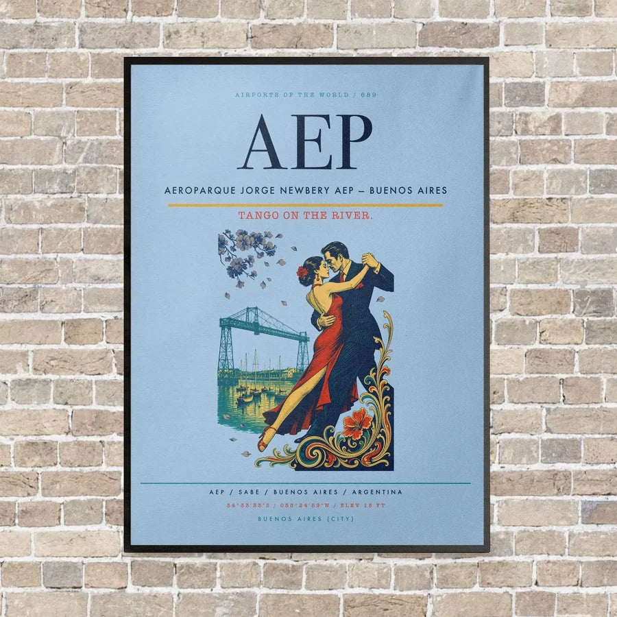 Aeroparque Jorge Newbery AEP — Buenos Aires vertical canvas print - framed - light blue background