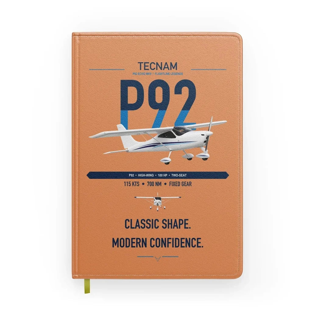 Tecnam P92 Echo MkII design on orange notebook