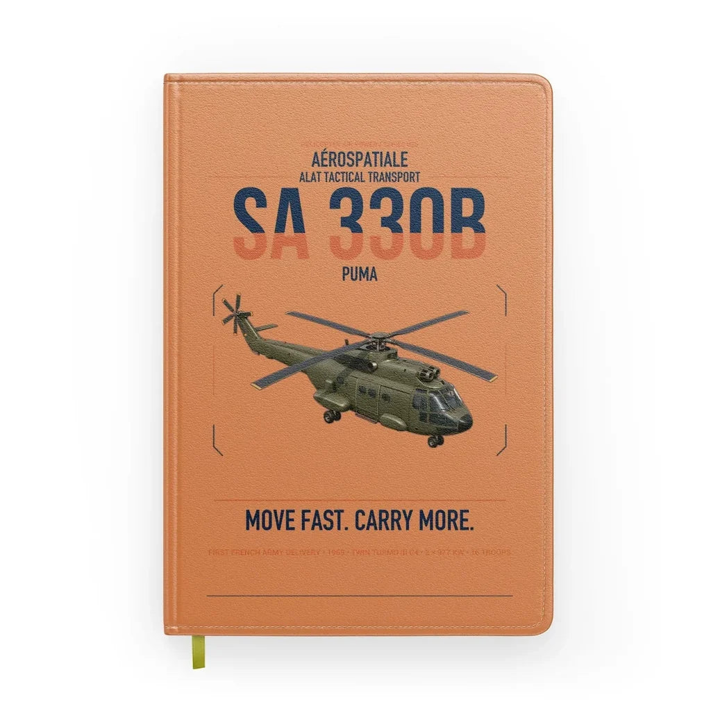 Aérospatiale SA 330B Puma design on orange notebook