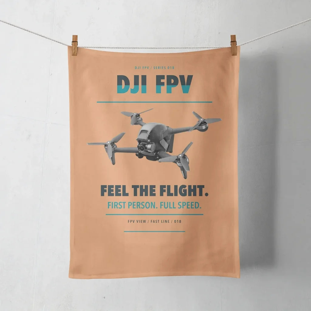 DJI FPV design on orange towel