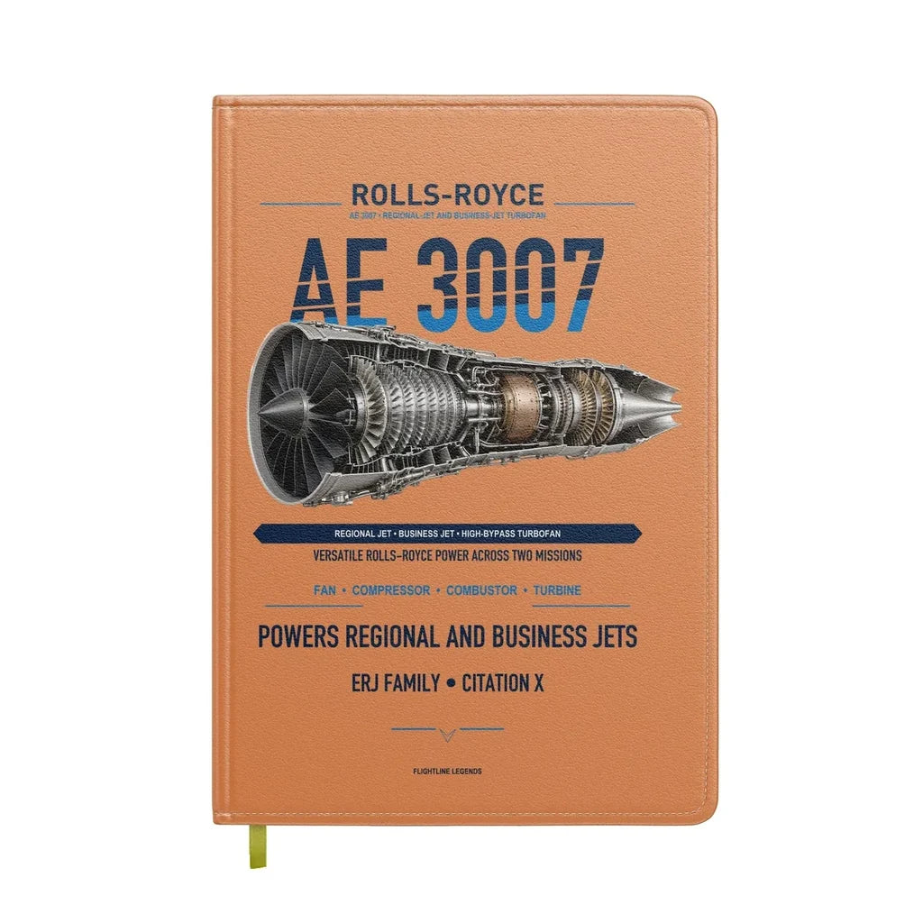 AE 3007 design on orange notebook