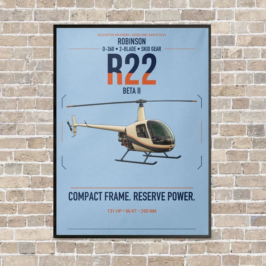 Robinson R22 Beta II vertical canvas print - framed - light blue background
