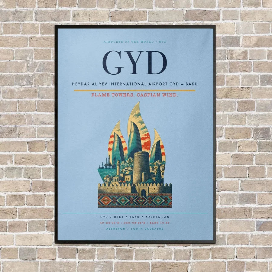Heydar Aliyev International Airport GYD — Baku vertical canvas print - framed - light blue background