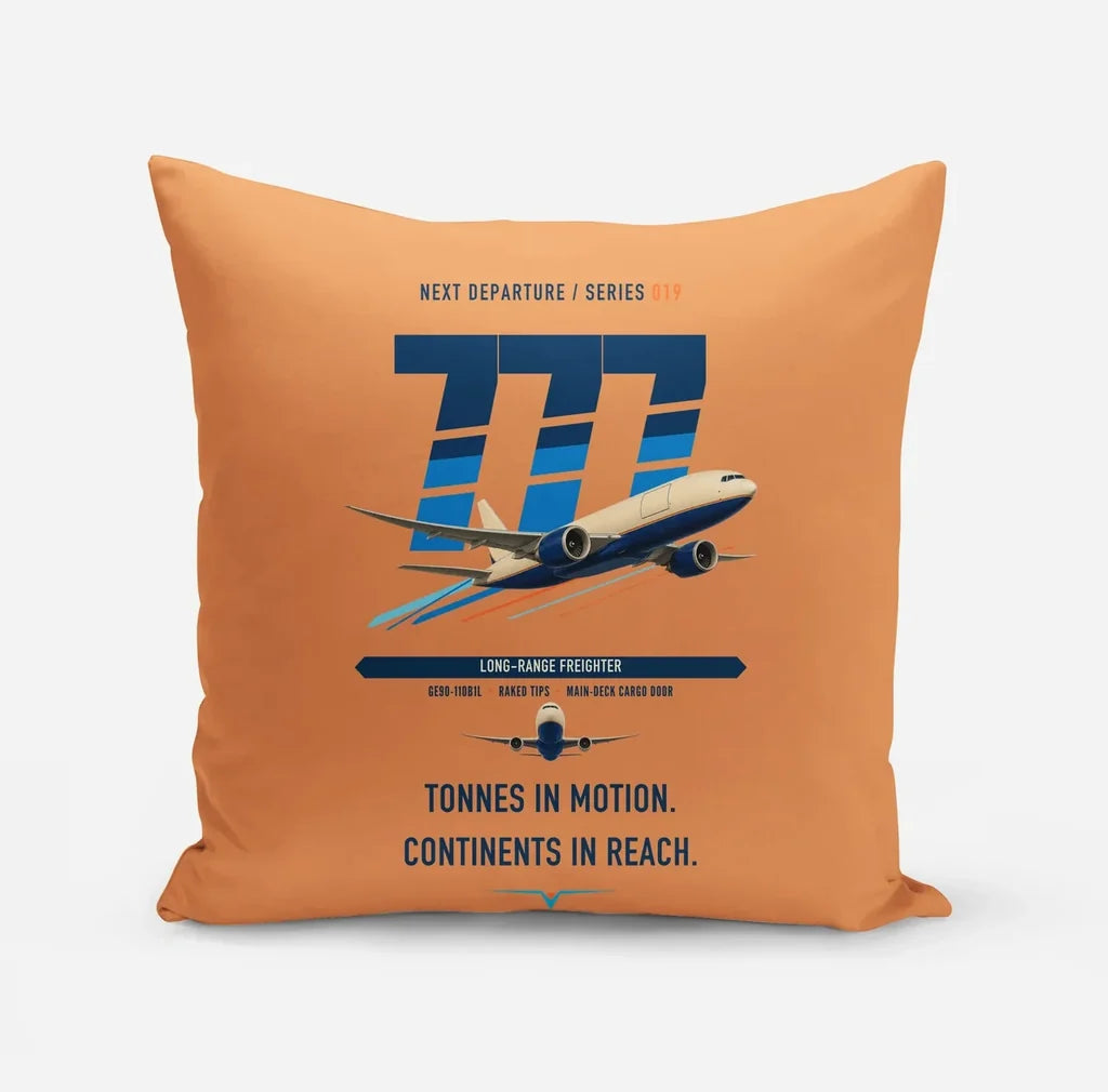 Boeing 777F design on orange pillow