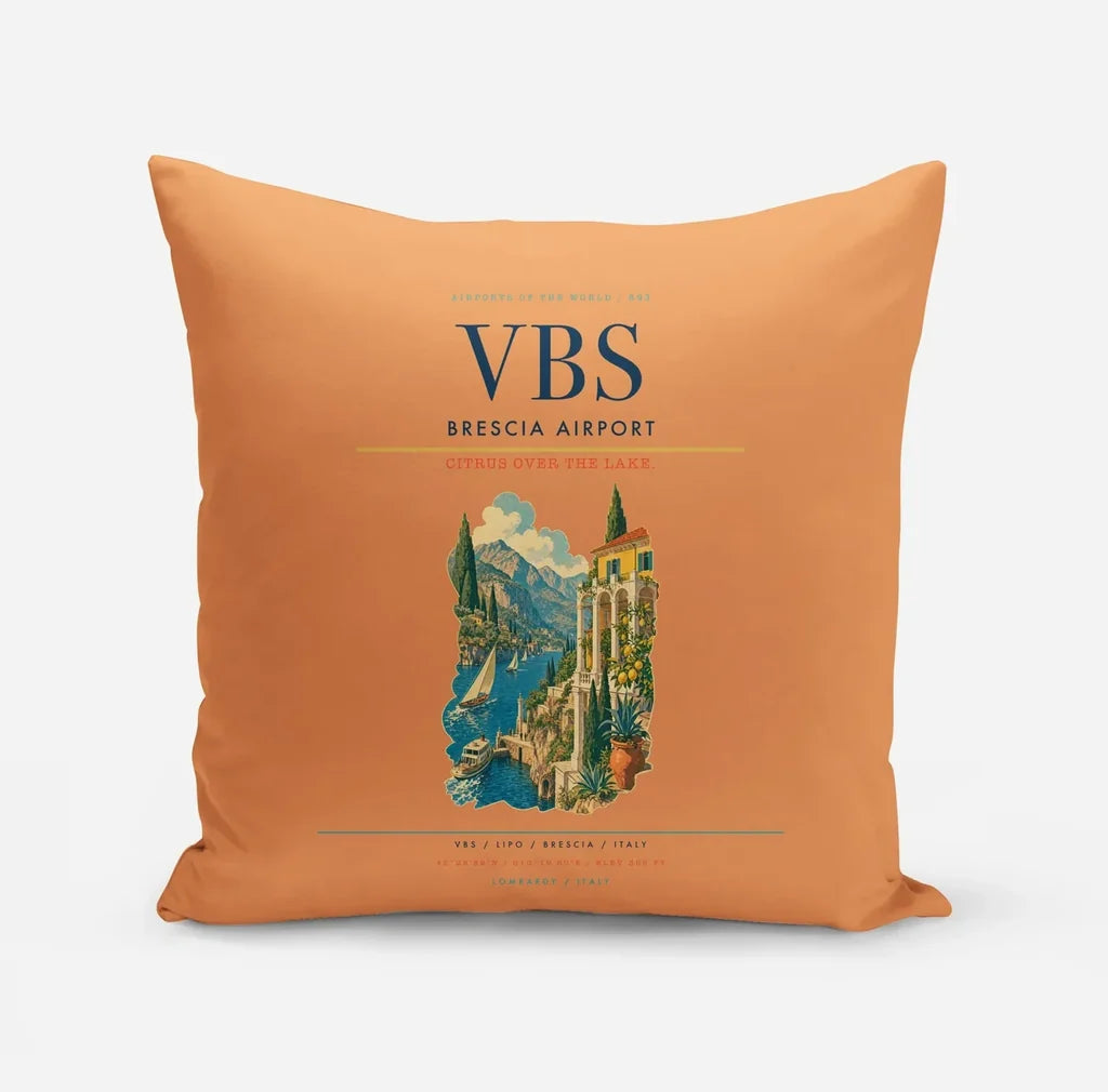 Brescia Airport (VBS) design on orange pillow