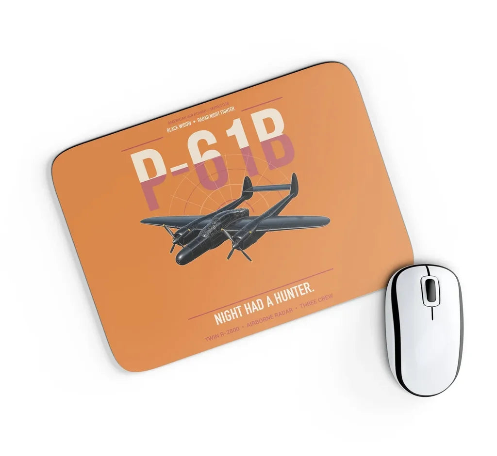 P-61B Black Widow design on orange rectangle mouse pad