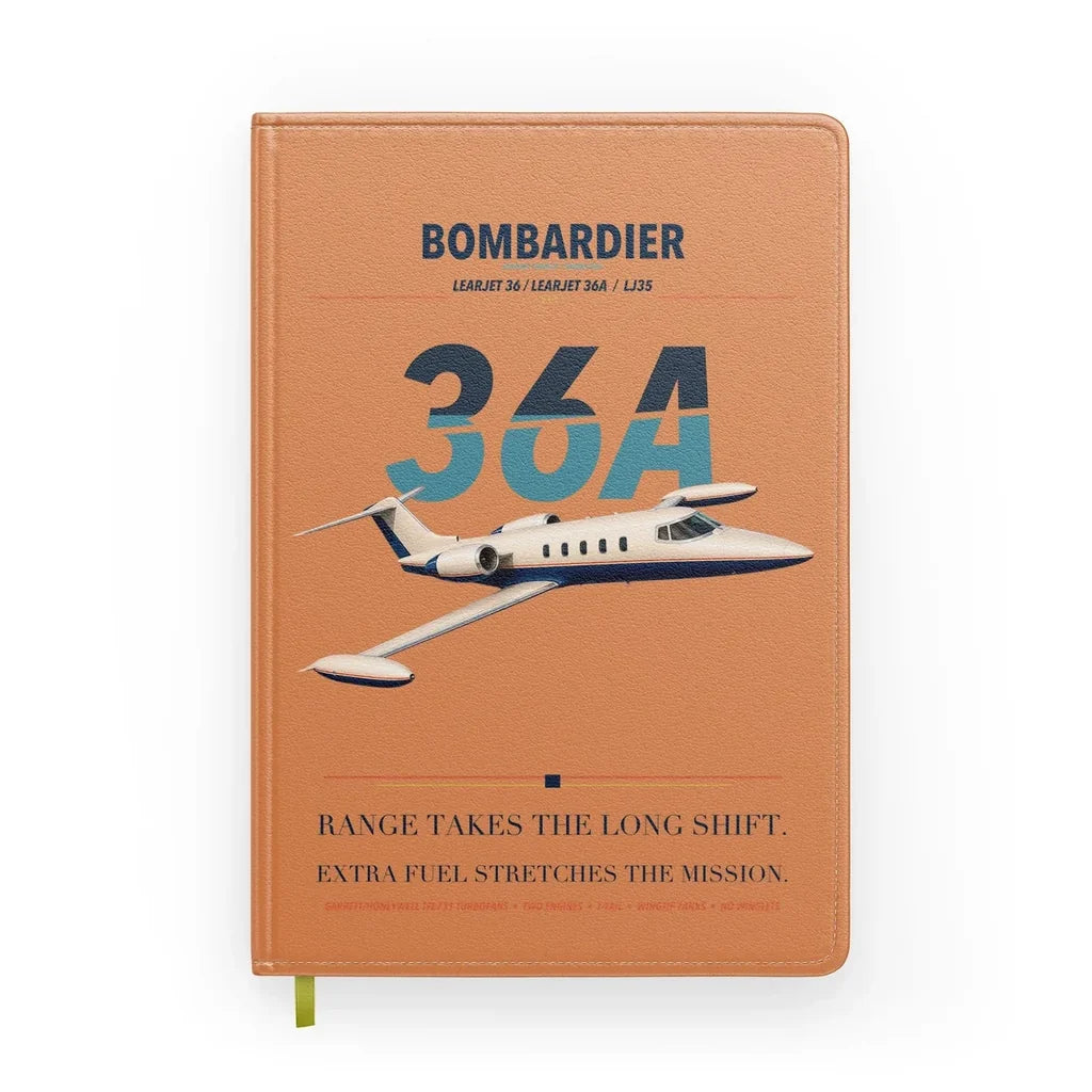 Bombardier Learjet 36A design on orange notebook