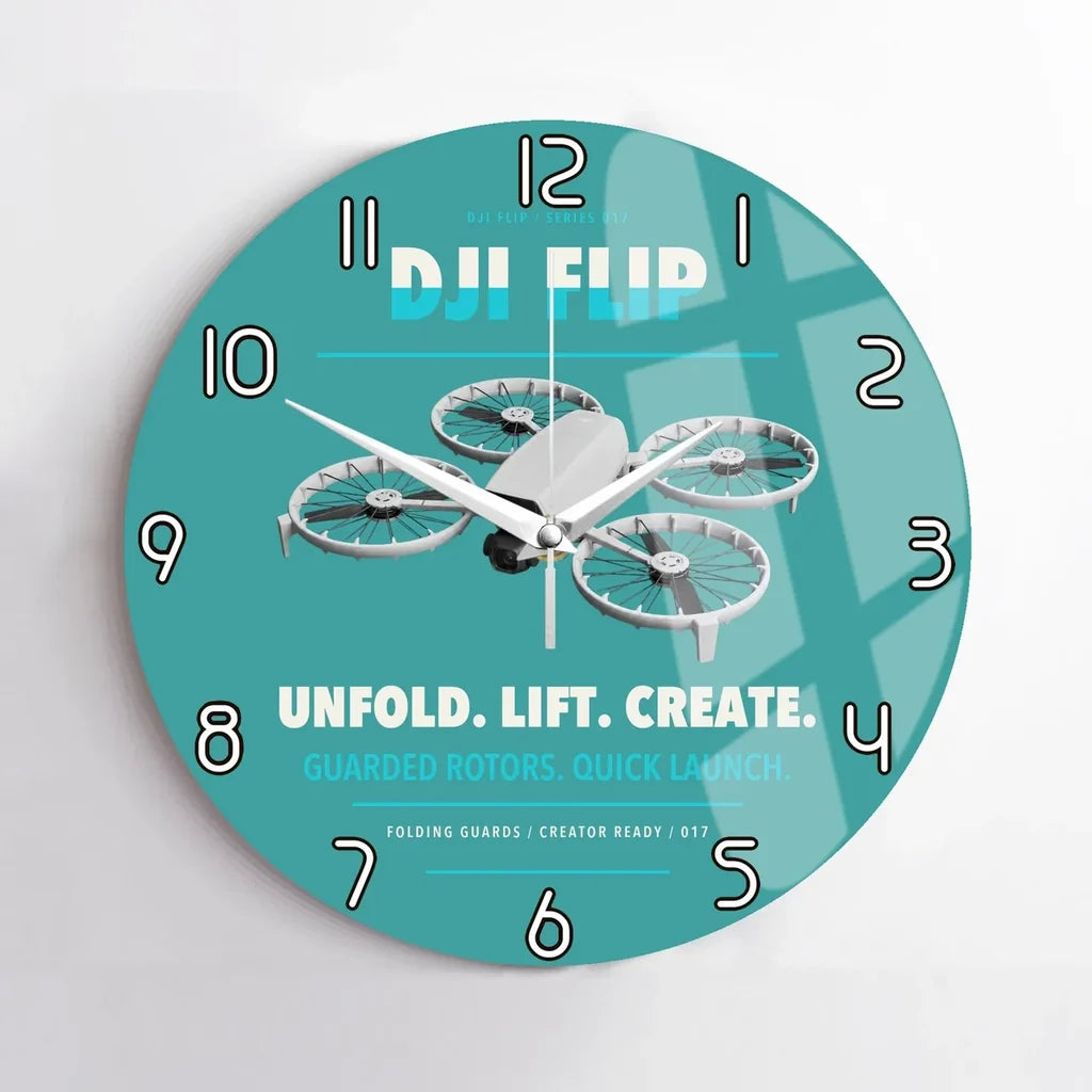 DJI Flip design on turquoise no frame wall clock