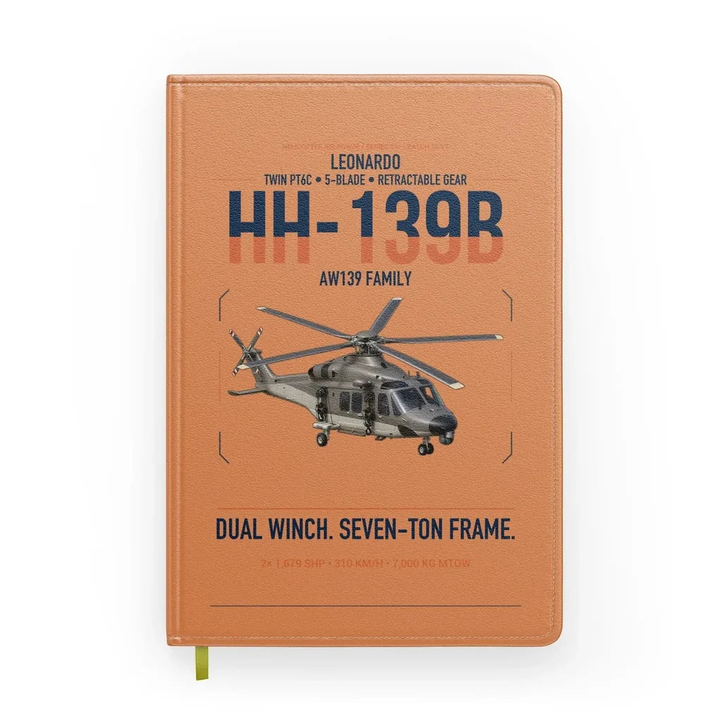 Leonardo HH-139B design on orange notebook
