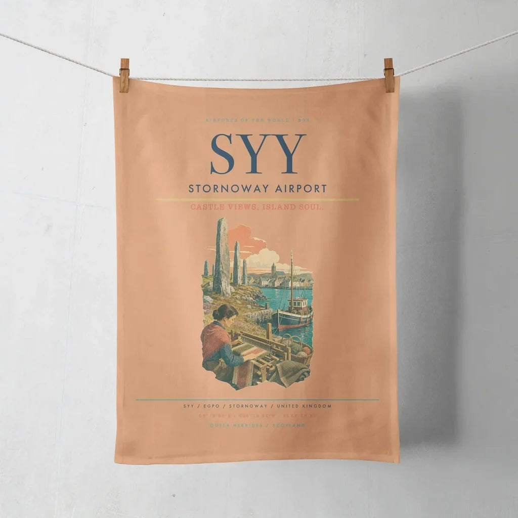 Stornoway Airport (SYY) design on orange towel
