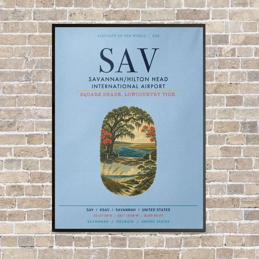 Savannah-Hilton Head International Airport SAV vertical canvas print - framed - light blue background