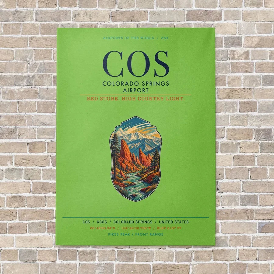 Colorado Springs Airport COS vertical canvas print - no frame - light green background