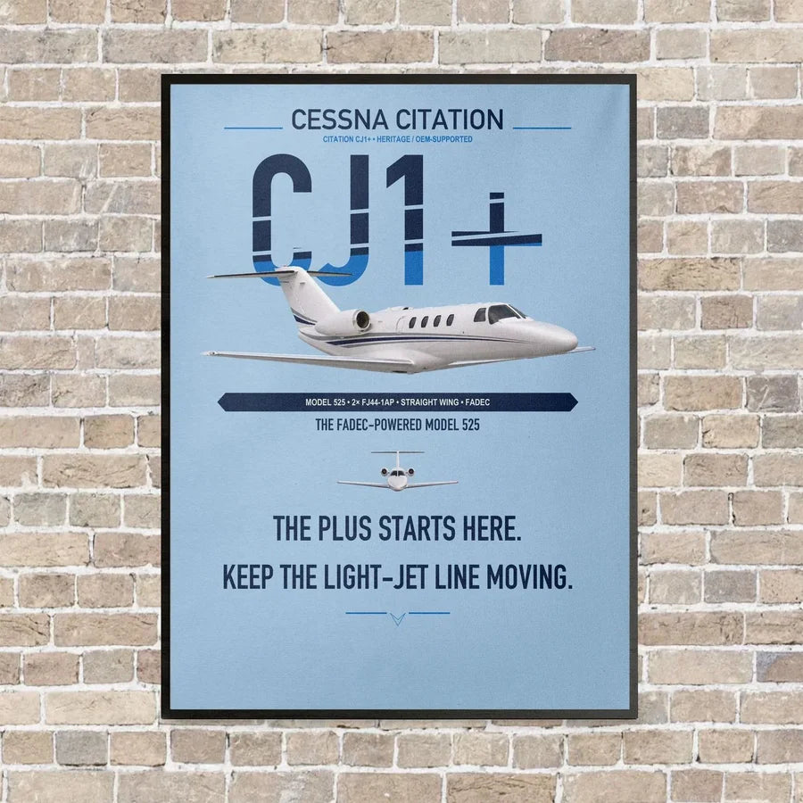 Cessna Citation CJ1+ vertical canvas print - framed - light blue background